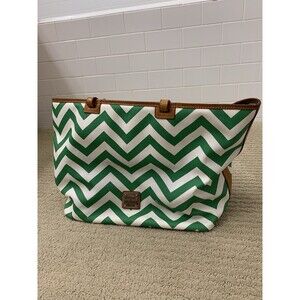 Dooney & Bourke Large Green White Chevron Tote Purse Spring